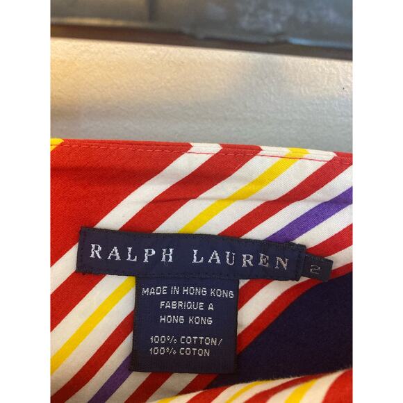 Ralph Lauren Rainbow Striped Multi Color Skater Style Skirt - Oversized Size 2 - Picture 9 of 12
